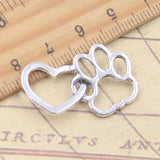 10 Uds. De dijes de garra de perro, pata de gato, corazón, 20x30mm, colgantes de Color plata antigua, fabricación tibetana, joyería artesanal hecha a mano DIY