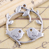 5 uds dijes amante pájaro rama 38x41mm colgantes de Color plata antigua fabricación DIY joyería tibetana hecha a mano