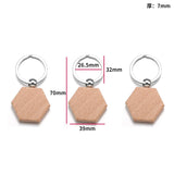 2Pcs 6 Styles Mixed Blank Wooden Keychain Rectangular Round Heart Shape Wood Key Chain Key Ring V198