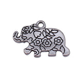 10pcs 24x17mm 2 Colors Antique Silver Color Antique Gold Color Double-Sided Floral Pattern Elephant Charms
