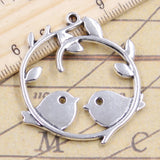 5 uds dijes amante pájaro rama 38x41mm colgantes de Color plata antigua fabricación DIY joyería tibetana hecha a mano