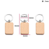 2Pcs 6 Styles Mixed Blank Wooden Keychain Rectangular Round Heart Shape Wood Key Chain Key Ring V198