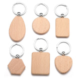 2Pcs 6 Styles Mixed Blank Wooden Keychain Rectangular Round Heart Shape Wood Key Chain Key Ring V198