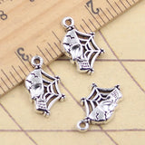 Dijes de 20 piezas para Halloween, colgantes de Color plata tibetana, Calavera, esqueleto, telaraña, 19x12mm, fabricación antigua, artesanía hecha a mano