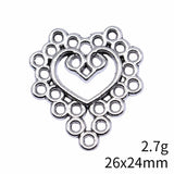 10pcs 26x24mm Antique Silver Color Hollow Love Earring Connector For DIY Jewelry Making Handmade Jewelry Findings