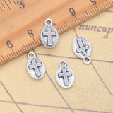 30 Uds. De dijes cruzados de 13x8mm, colgantes de Color plata antigua, fabricación de joyería tibetana hecha a mano DIY