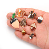 5PCS Enamel Squirrel Pinecone Charms Alloy Animal for Earrings Bracelet necklaces Pendants DIY Jewelry Making accessories W420