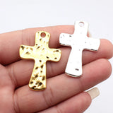 5pcs 45x31mm 2 Colors Antique Silver Color Antique Gold Color Hammered Cross Pendant For DIY Jewelry Making