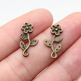 40pcs 18x9.6mm 2 Colors Antique Bronze Color Antique Silver Color Small Flower Charms For DIY Jewelry Making