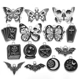10pcs Dark Gothic Style Skull&Butterfly Enamel Charms for DIY Personality Punk Necklace Earrings Keychain Halloween Spooky Decor