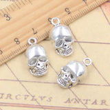 Dijes de calavera y cabeza de esqueleto, 10 piezas, 20x11x7mm, colgantes de Color plateado tibetano, fabricación de joyas antiguas, artesanía hecha a mano