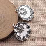 6pcs 28x26mm 2 Colors Antique Bronze Color Antique Silver Color Multi-Layered Patterned Uneven Round Pendant