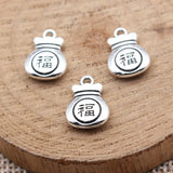 20pcs 14x10mm 2 Colors Antique Silver Color Antique Gold Color Chinese Style Double-Sided "Fu" Blessing Bag Charms