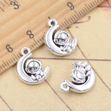 Colgantes de Color plata tibetana para fabricación de joyas, abalorios de piezas, Luna, espacio, hombre, universo, astronauta, 15x11x5mm, fabricación de joyas antiguas, artesanía hecha a mano DIY, 10 unidades
