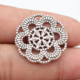 5pcs 26x26mm 3 Colors Antique Bronze Color Antique Silver Color Antique Gold Color Round Flower Charms