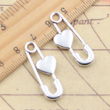 10 Uds. De dijes no se pueden abrir, broche con corazón de 30x12mm, colgantes de Color plata tibetana, fabricación de joyería antigua, artesanía hecha a mano DIY