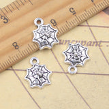 30 Uds. De dijes de telaraña de Halloween, 15x12mm, colgantes de Color plata antigua, fabricación de joyería tibetana hecha a mano DIY