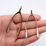 1pcs 78x32mm 2 Colors Antique Bronze Color Antique Silver Color Hammered Wishing Bone Pendant For DIY Jewelry Making
