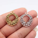 5pcs 30x25mm 2 Colors Antique Silver Color Antique Gold Color Hollow Flower Wreath Charms For DIY Jewelry Making