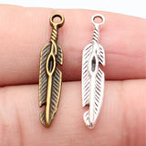 10pcs 5x28mm 2 Colors Antique Bronze Color Antique Silver Color Feather Charms For DIY Jewelry Making