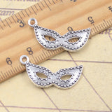 20 piezas dijes máscara de fiesta de baile máscara de mascarada 14x27mm colgantes de Color plata antigua fabricación DIY joyería tibetana hecha a mano