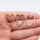 20pcs 26x20mm 3 Colors Antique Bronze Color Antique Silver Color Kc Gold Color Hammer Pattern Hollow Heart Charms