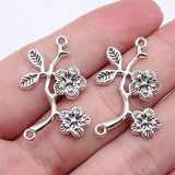 10pcs 32x24mm Antique Silver Color Flower Branch Charms Connector For DIY Jewelry Making Handmade Jewelry Findings