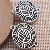 10pcs 27x21mm Antique Silver Color Chinese Style Fu Character Connector For DIY Jewelry Making Jewelry Findings