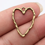 20pcs 26x20mm 3 Colors Antique Bronze Color Antique Silver Color Kc Gold Color Hammer Pattern Hollow Heart Charms