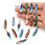 10Pcs Alloy Bohemian Ethnic Style Charms Colorful Enamel Feather For Earrings Pendant DIY Jewelry Craft Alloy Accessorie 9*38mm