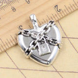 Colgantes de plata tibetana con forma de corazón, joyería antigua, manualidades hechas a mano, 5 piezas, 33x26mm