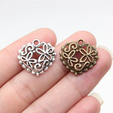 20pcs 20x20mm 2 Colors Antique Bronze Color Antique Silver Color Flower Heart Charms For DIY Jewelry Making