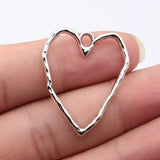 10pcs 35x29mm Rhodium Color Hammer Pattern Hollow Heart Charms For DIY Jewelry Making