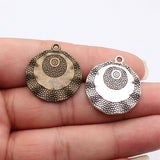 6pcs 28x26mm 2 Colors Antique Bronze Color Antique Silver Color Multi-Layered Patterned Uneven Round Pendant