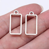 10pcs 24x11.5x4mm Antique Silver Color Hollow Geometric Glue Frame Series Small Rectangular Frame Jewelry Findings