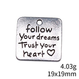 5pcs 19x19mm 3 Colors Follow Your Dreams Trust Your Heart Charms For DIY Jewelry Making