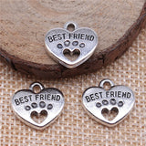 10pcs 14x15mm 2 Colors Antique Bronze Color Antique Silver Color Double Sided Best Friends Paw Heart Charms
