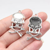 5pcs 37x21mm 2 Colors Antique Bronze Color Antique Silver Color Skull Charms For DIY Jewelry Making