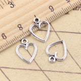 30 Uds. De dijes de corazón hueco, 14x11mm, colgantes de Color plata antigua, fabricación de joyería tibetana hecha a mano DIY