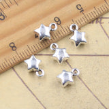 30 Uds. De dijes de estrella gorda, 9x7x4mm, colgantes de Color plata antigua, joyería tibetana hecha a mano DIY