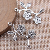 10pcs 32x24mm Antique Silver Color Flower Branch Charms Connector For DIY Jewelry Making Handmade Jewelry Findings