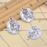 10 Uds. De dijes de flor rosa de 21x17mm, colgantes de Color plata antigua, fabricación de joyería tibetana hecha a mano DIY