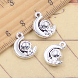 Colgantes de Color plata tibetana para fabricación de joyas, abalorios de piezas, Luna, espacio, hombre, universo, astronauta, 15x11x5mm, fabricación de joyas antiguas, artesanía hecha a mano DIY, 10 unidades