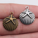 10pcs 22x18mm 2 Colors Antique Bronze Color Antique Silver Color Starfish And Shell Charms For DIY Jewelry Making