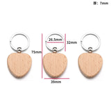 2Pcs 6 Styles Mixed Blank Wooden Keychain Rectangular Round Heart Shape Wood Key Chain Key Ring V198