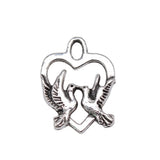 20pcs 18x14mm 2 Colors Antique Bronze Color Antique Silver Color Birds Heart Charms For DIY Jewelry Making