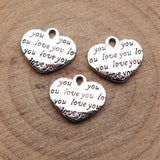 20pcs 13x12mm 2 Colors Antique Silver Color Antique Gold Color Double-Sided "Love You" Heart Charms For Jewelry Making