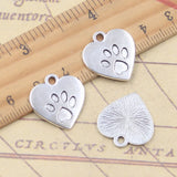 10 Uds. De dijes de corazón, garra de perro, pata de gato, 19x18mm, colgantes de Color plata antigua, fabricación de joyería tibetana hecha a mano DIY