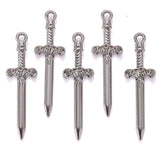 10PCS 6 colors Mixed Alloy Charms Knight Sword Knife Gun Weapons Pendant For DIY Handmade Jewelry Material 10*34mm M98