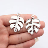5pcs 42x32mm 2 Colors Antique Silver Color Rhodium Color Monstera Leaf Pendant For DIY Jewelry Making
